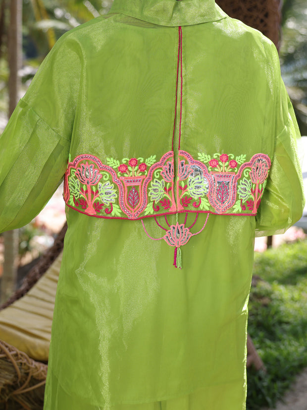 Parrot Green Shimmer Poly-Net Tunic - AL-LK-963 - Almirah Online