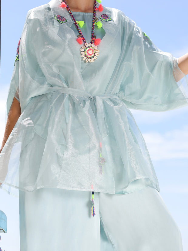 Ice Blue Shimmer Net Tunic - AL-LK-965 - Almirah Online