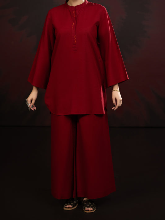 Red Light Slub Khaddar 2Pc Stitched - AL-2PS-LKS-1088