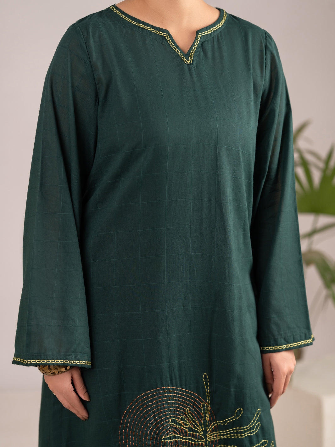 Green Dobby Square 2Pc Stitched - AL-2PS-LKS-1097
