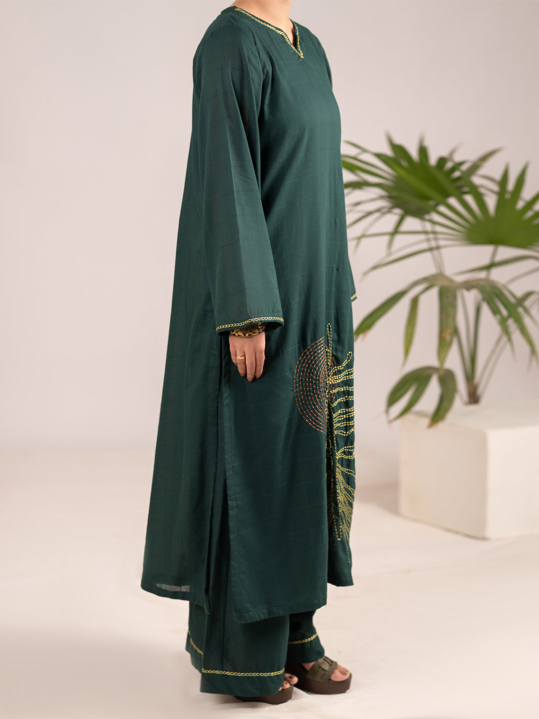 Green Dobby Square 2Pc Stitched - AL-2PS-LKS-1097
