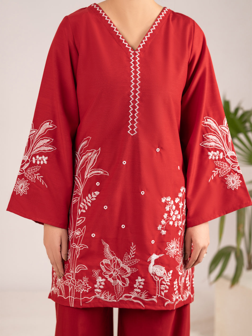 Red Crosshatch 2Pc Stitched - AL-2PS-LKS-1099