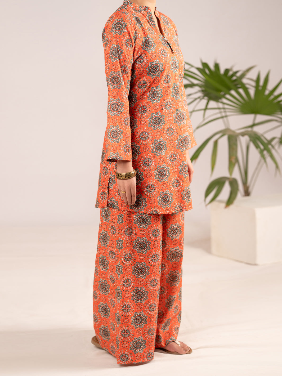 Orange Lawn Co-Ord Set - ALP-2PS-SLKS-2551