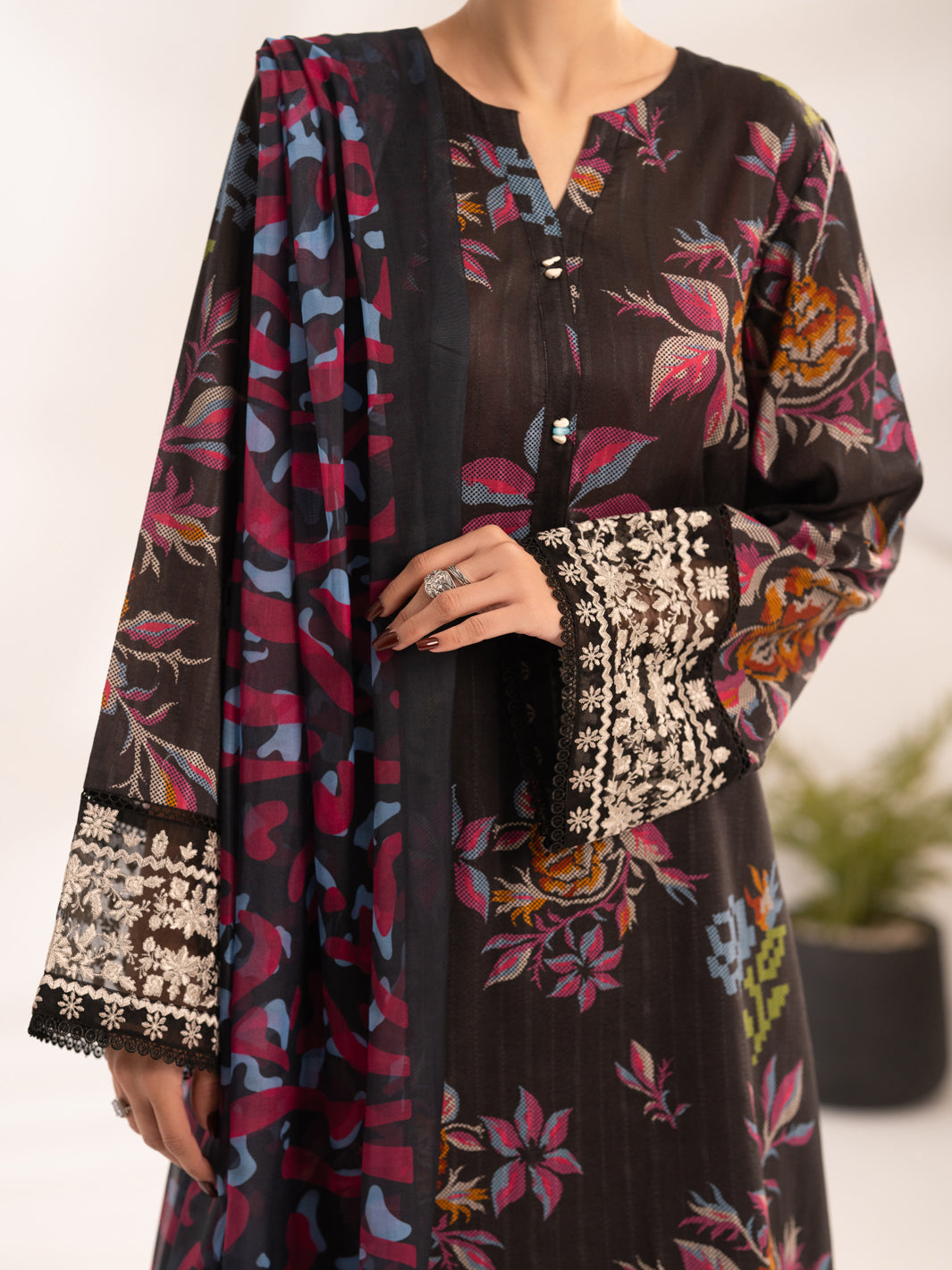 Black Lino Kara Unstitched 3Pc - ALP-3PS-2455