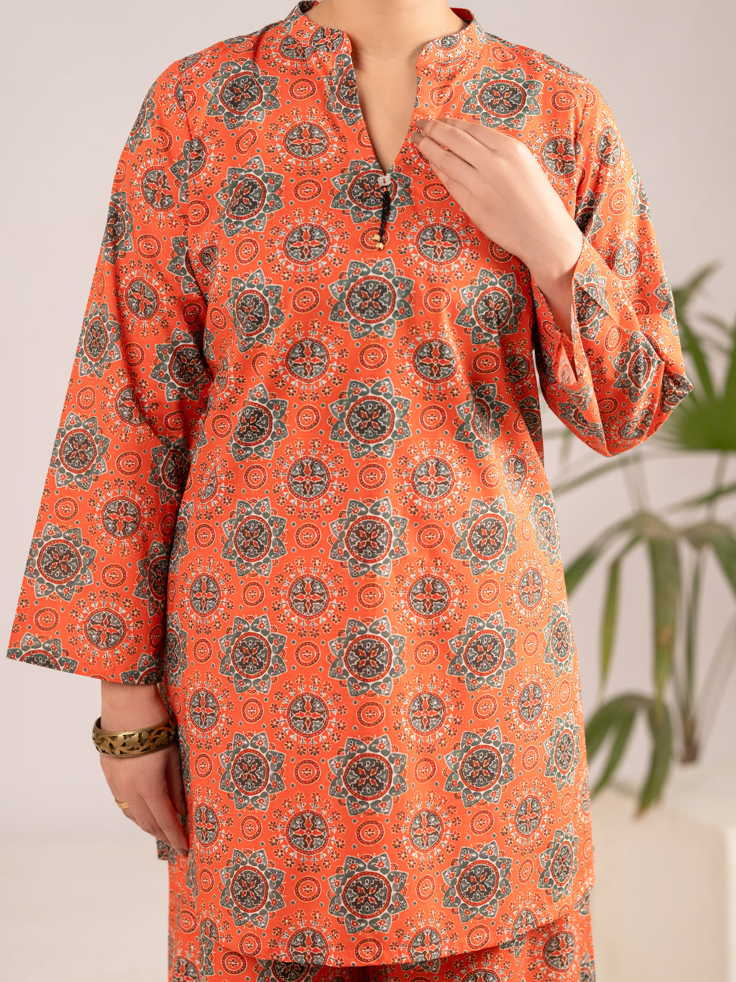 Orange Lawn Co-Ord Set - ALP-2PS-SLKS-2551