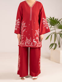 Red Crosshatch 2Pc Stitched - AL-2PS-LKS-1099