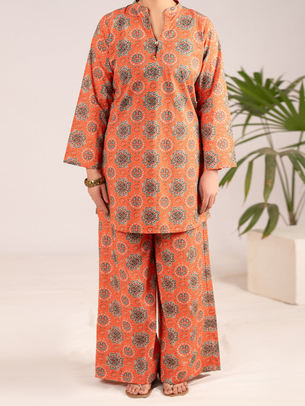 Orange Lawn Co-Ord Set - ALP-2PS-SLKS-2551