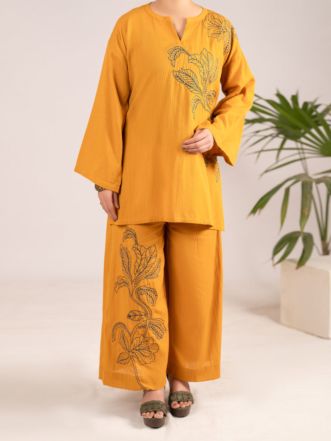 Mustard Dobby Square 2Pc Stitched - AL-2PS-LKS-1100