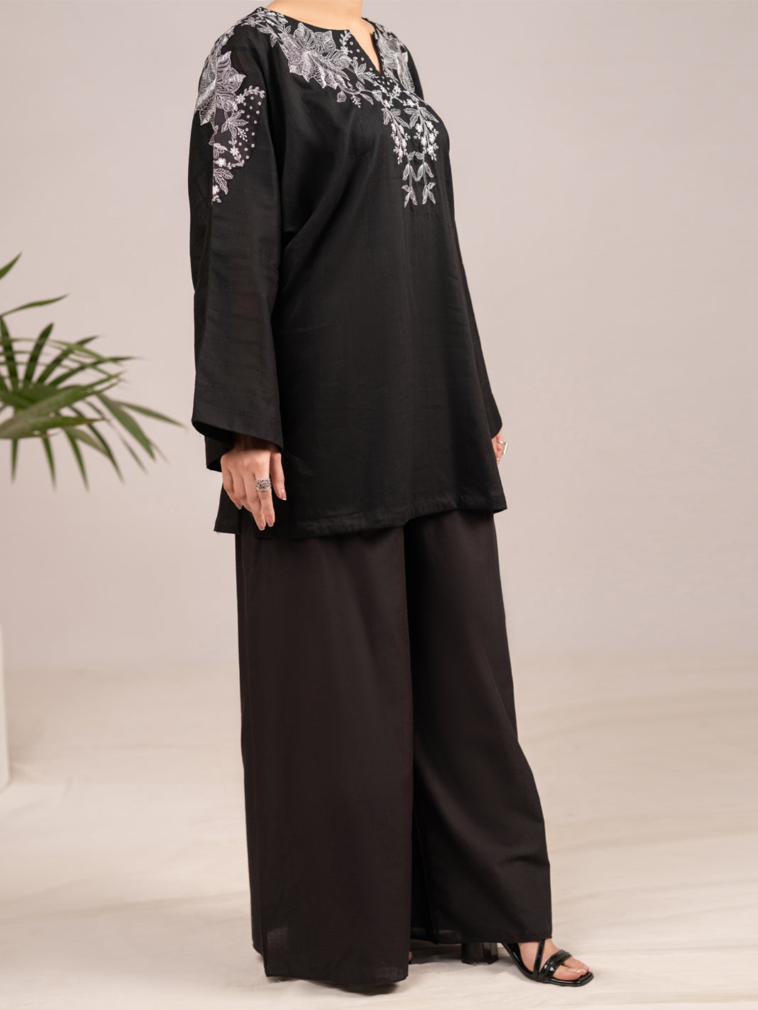 Black Textured Cotton 2Pc Stitched - AL-2PS-LKS-1101