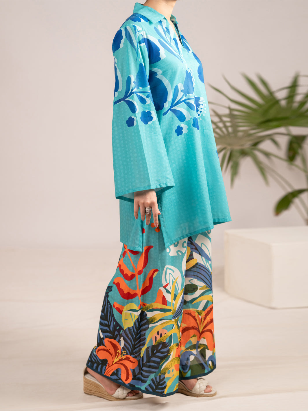 Aqua Blue Lawn 2Pc Stitched - AL-2PS-LKS-1112