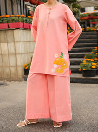 Pink Dobby Square Stitched 2Pc - AL-2PS-LKS-1119