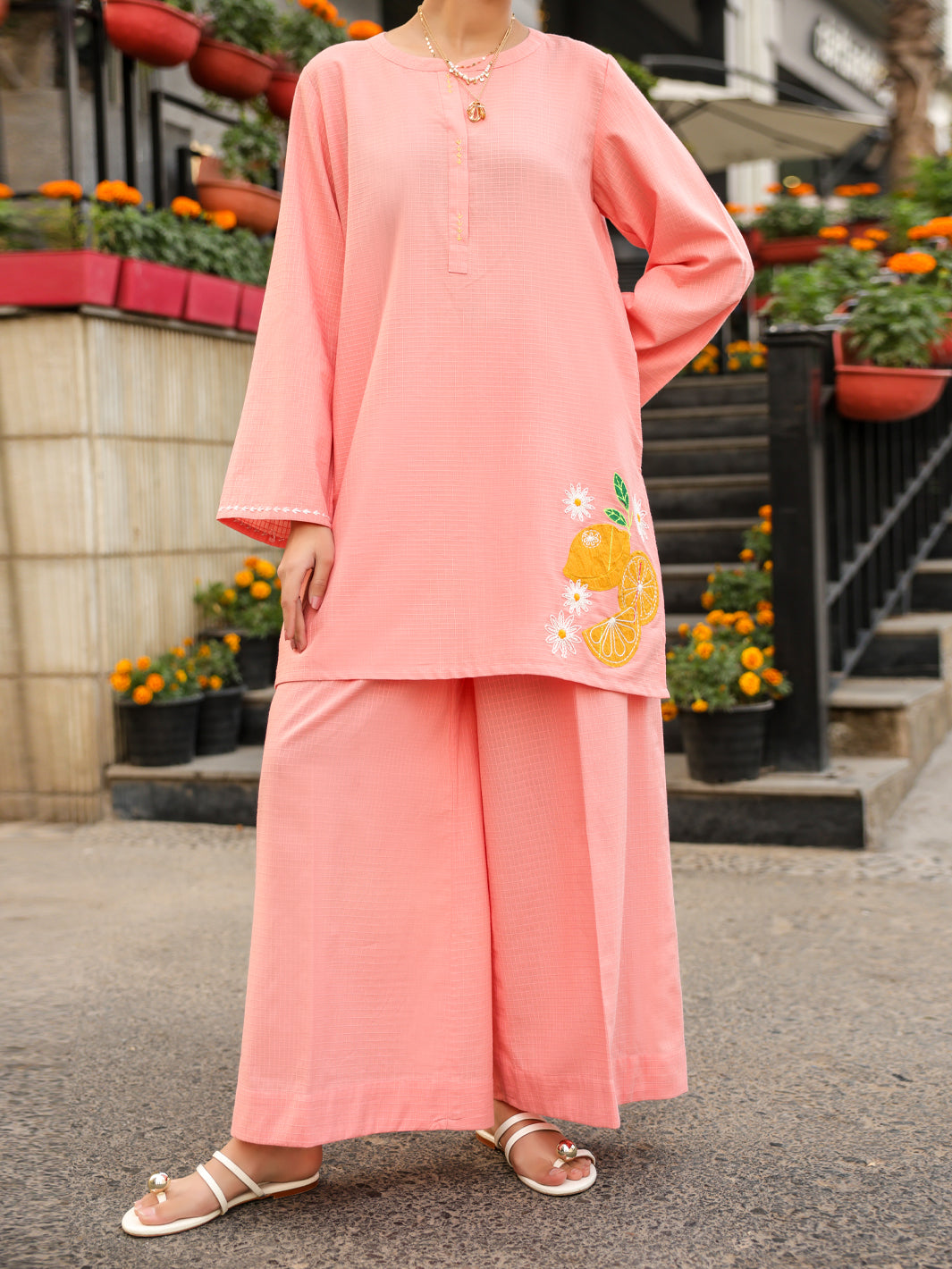 Pink Dobby Square Stitched 2Pc - AL-2PS-LKS-1119