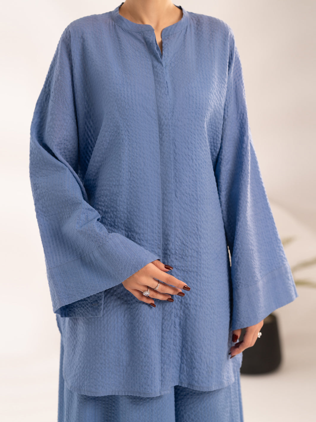 Blue Seersucker 2Pc Stitched - AL-2PS-LKS-1123
