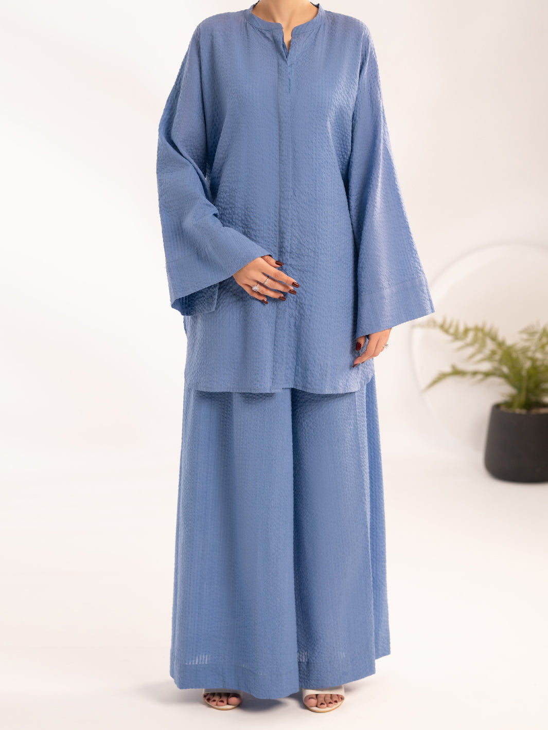 Blue Seersucker 2Pc Stitched - AL-2PS-LKS-1123