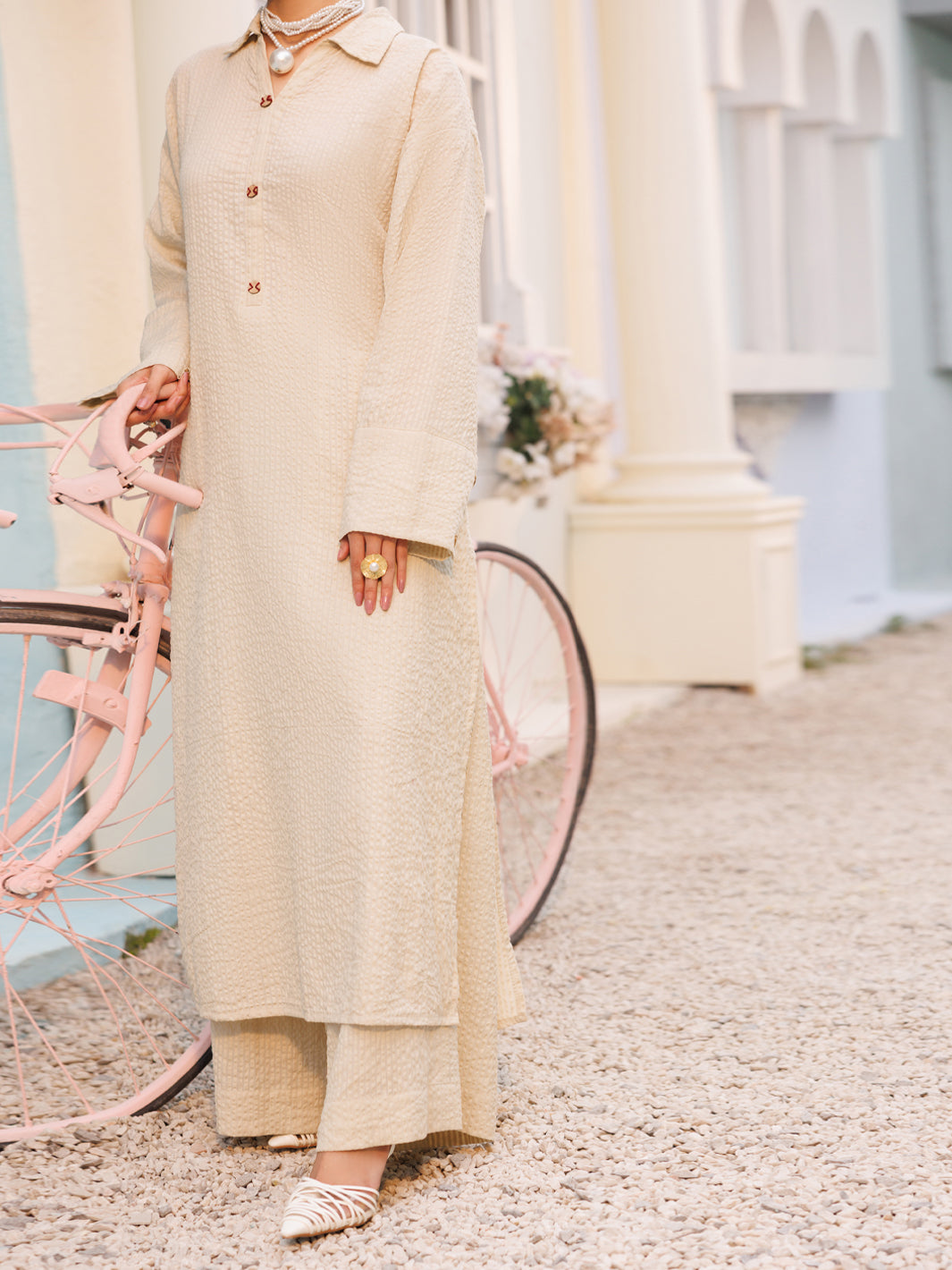 Beige Seersucker 2Pc Stitched - AL-2PS-LKS-1125