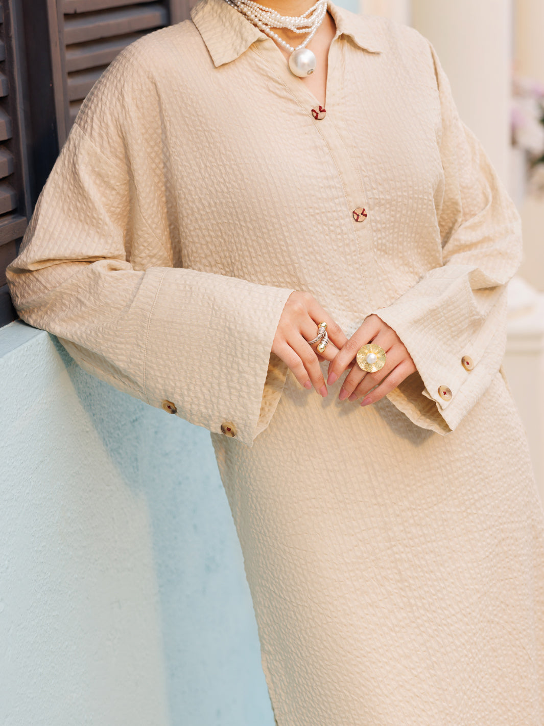 Beige Seersucker 2Pc Stitched - AL-2PS-LKS-1125