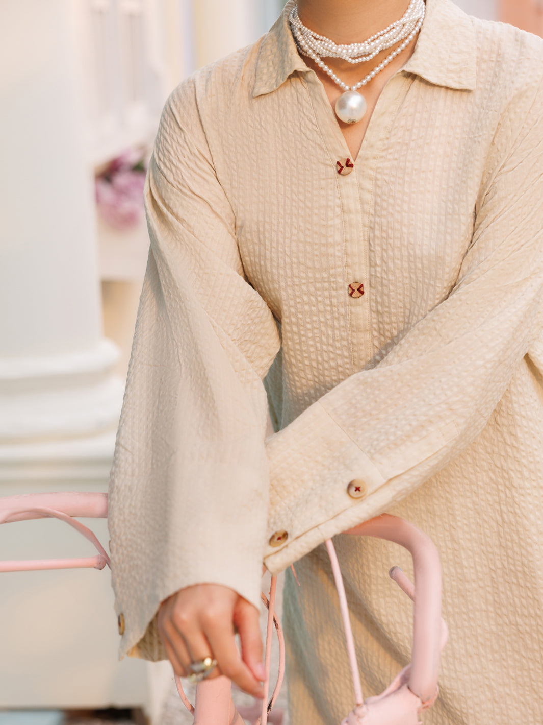 Beige Seersucker 2Pc Stitched - AL-2PS-LKS-1125