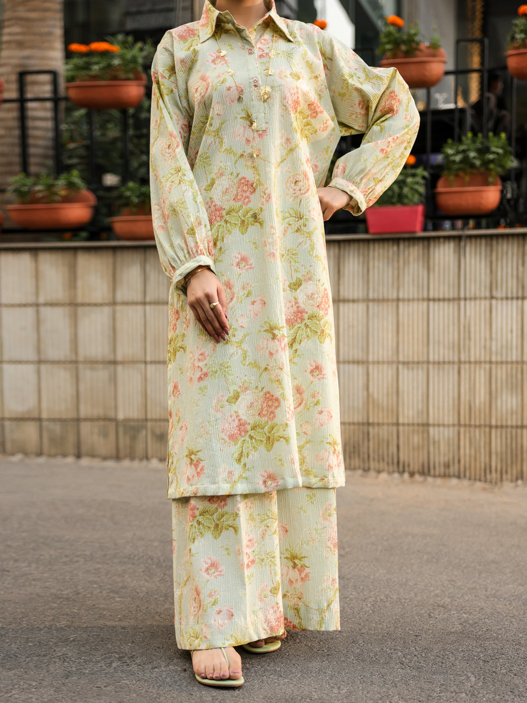 Beige Seersucker 2Pc Stitched - AL-2PS-LKS-1131