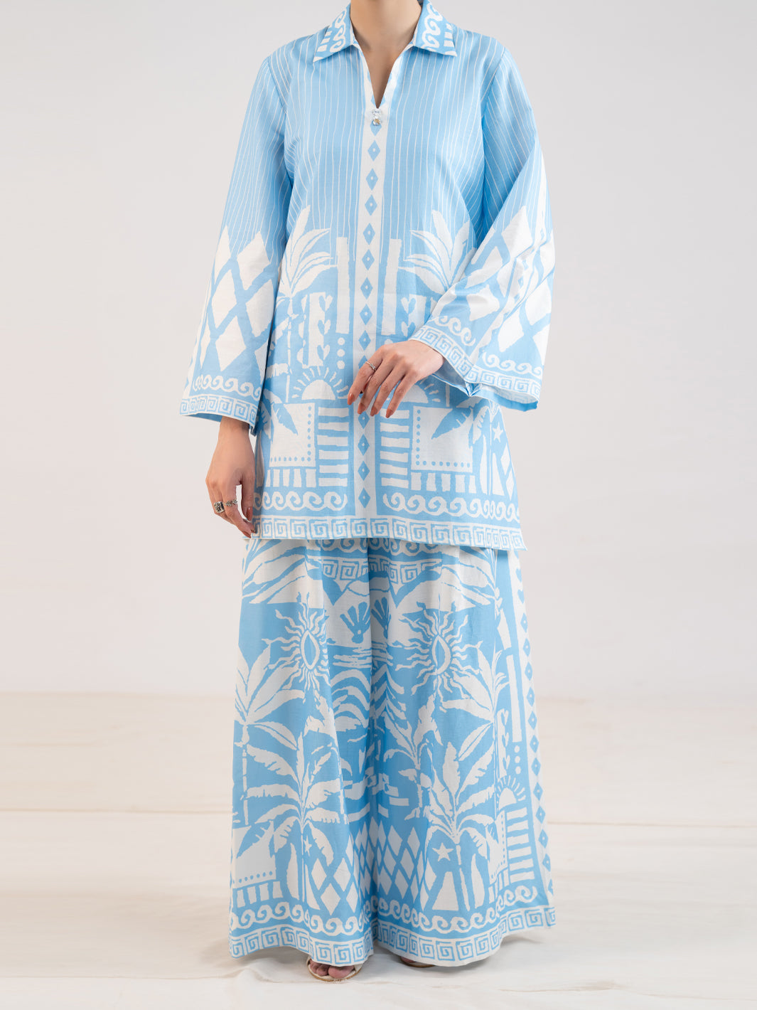Blue Lawn Stitched 2Pc  - Women Stitched 2 Piece | ALMIRAH
