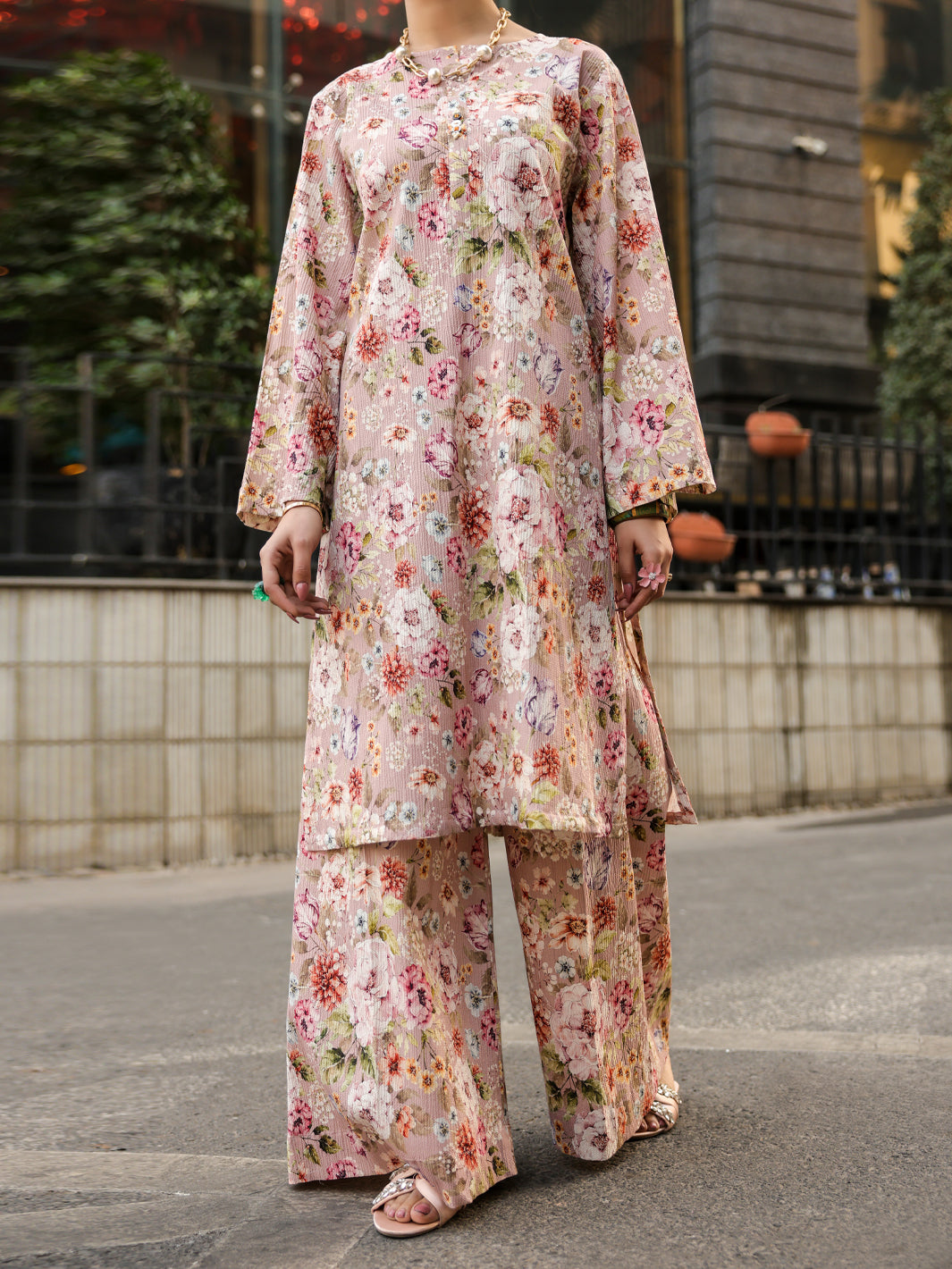 Peach Seersucker 2Pc Stitched - AL-2PS-LKS-1155B