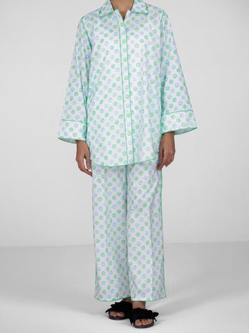 LIGHT GREEN COTTON 2 PIECE STITCHED NIGHTWEAR - AL-LKS-NW-1011