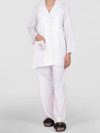 White Cotton 2 Piece Stitched Nightwear - AL-LKS-NW-1013