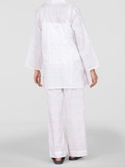 White Cotton 2 Piece Stitched Nightwear - AL-LKS-NW-1013