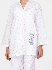 White Cotton 2 Piece Stitched Nightwear - AL-LKS-NW-1014
