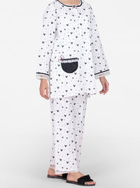 Black & White Cotton 2Pc Stitched Nightwear - AL-LKS-NW-1016
