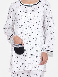 Black & White Cotton 2Pc Stitched Nightwear - AL-LKS-NW-1016