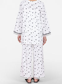 Black & White Cotton 2Pc Stitched Nightwear - AL-LKS-NW-1016