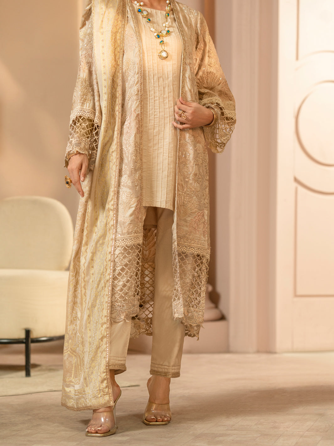 Light Brown Chiffon 3Pc Formal Unstitched - AL-3PS-LS-UN-423