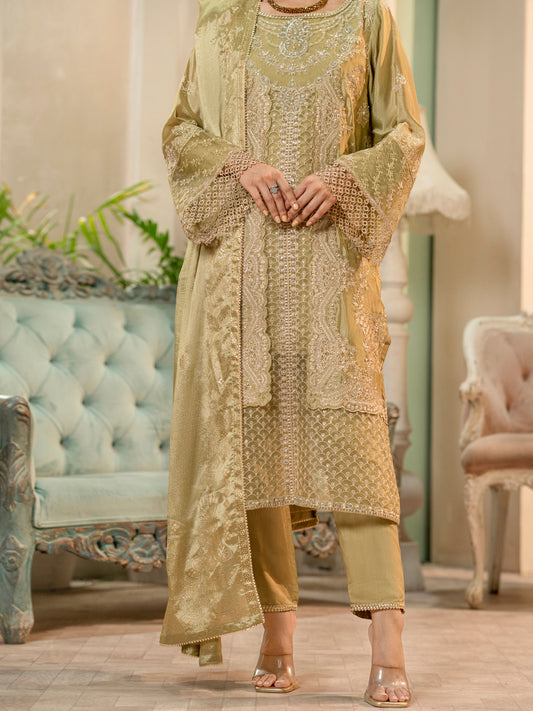 Pista Green Chiffon 3Pc Formal Unstitched - AL-3PS-LS-UN-424