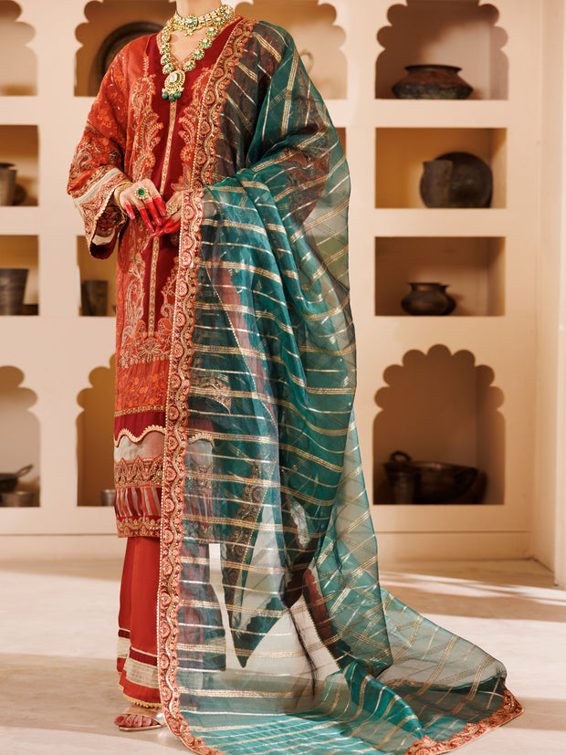 Rust Raw Silk 3 Piece Formal Stitched - AL-3PS-LS-453 - Almirah Online