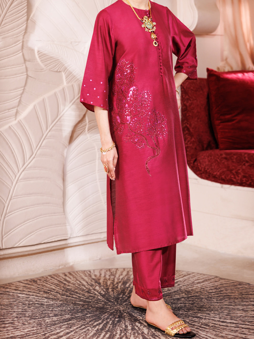 Magenta Raw Silk 2 Piece Stitched - AL-LS-LKS-477 - Almirah Online