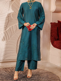 Green Raw Silk 2Pc Formal Stitched - AL-LS-LKS-479