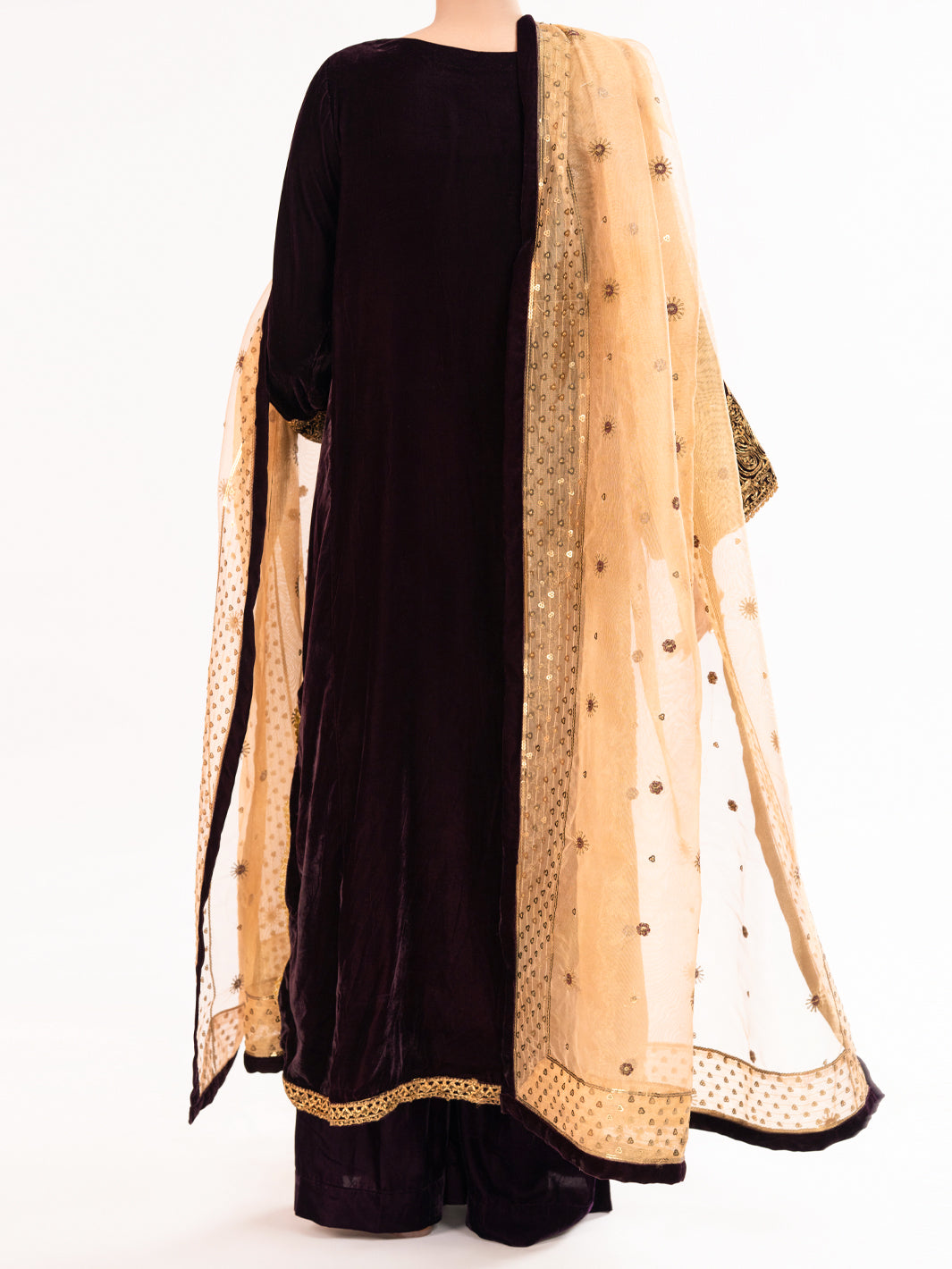 Maroon Velvet Formal 3Pc Stitched - AL-3PS-LS-560