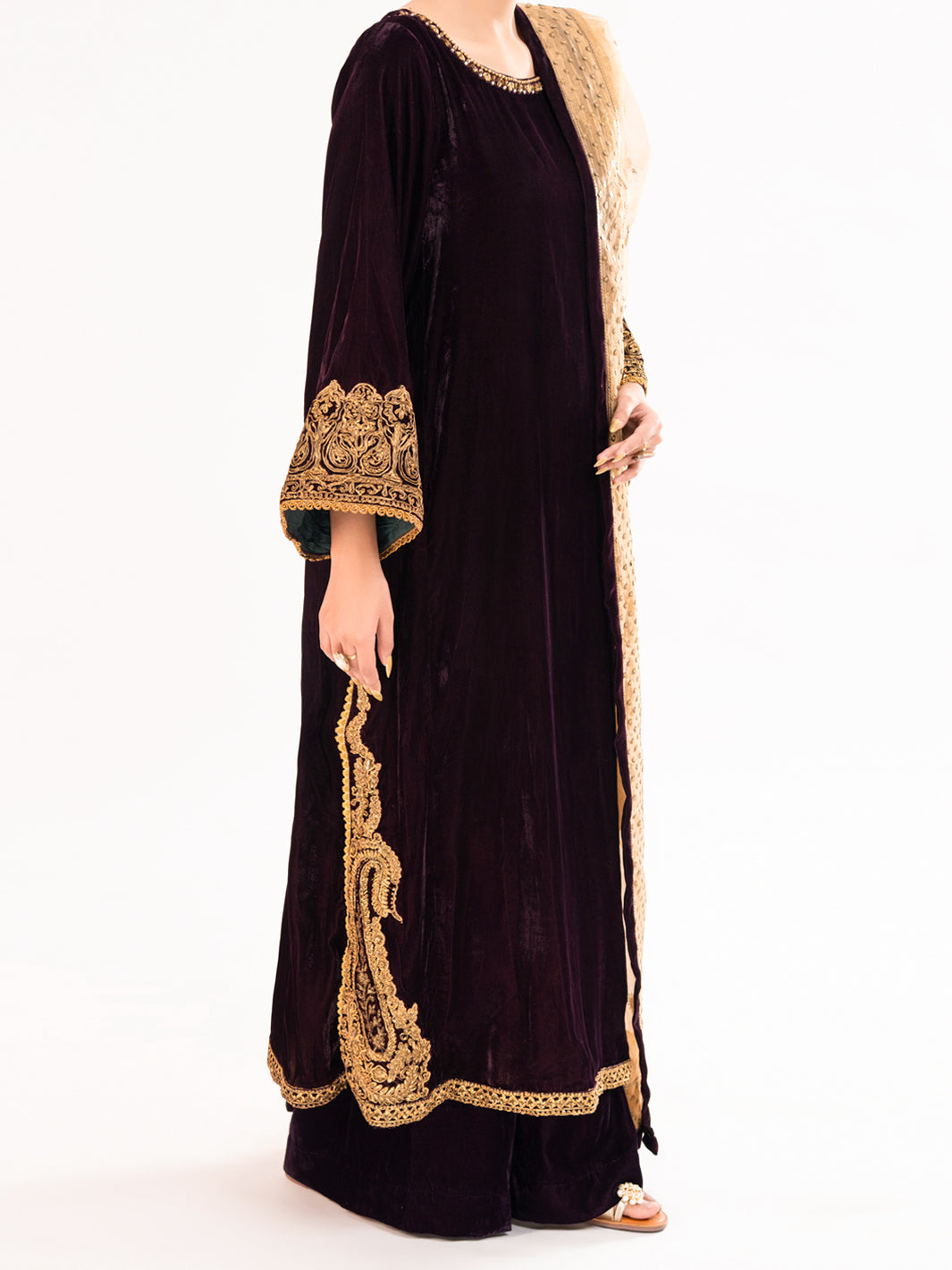 Maroon Velvet Formal 3Pc Stitched - AL-3PS-LS-560