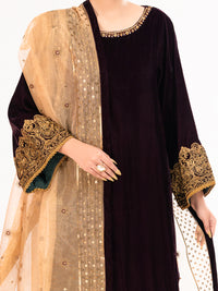 Maroon Velvet Formal 3Pc Stitched - AL-3PS-LS-560