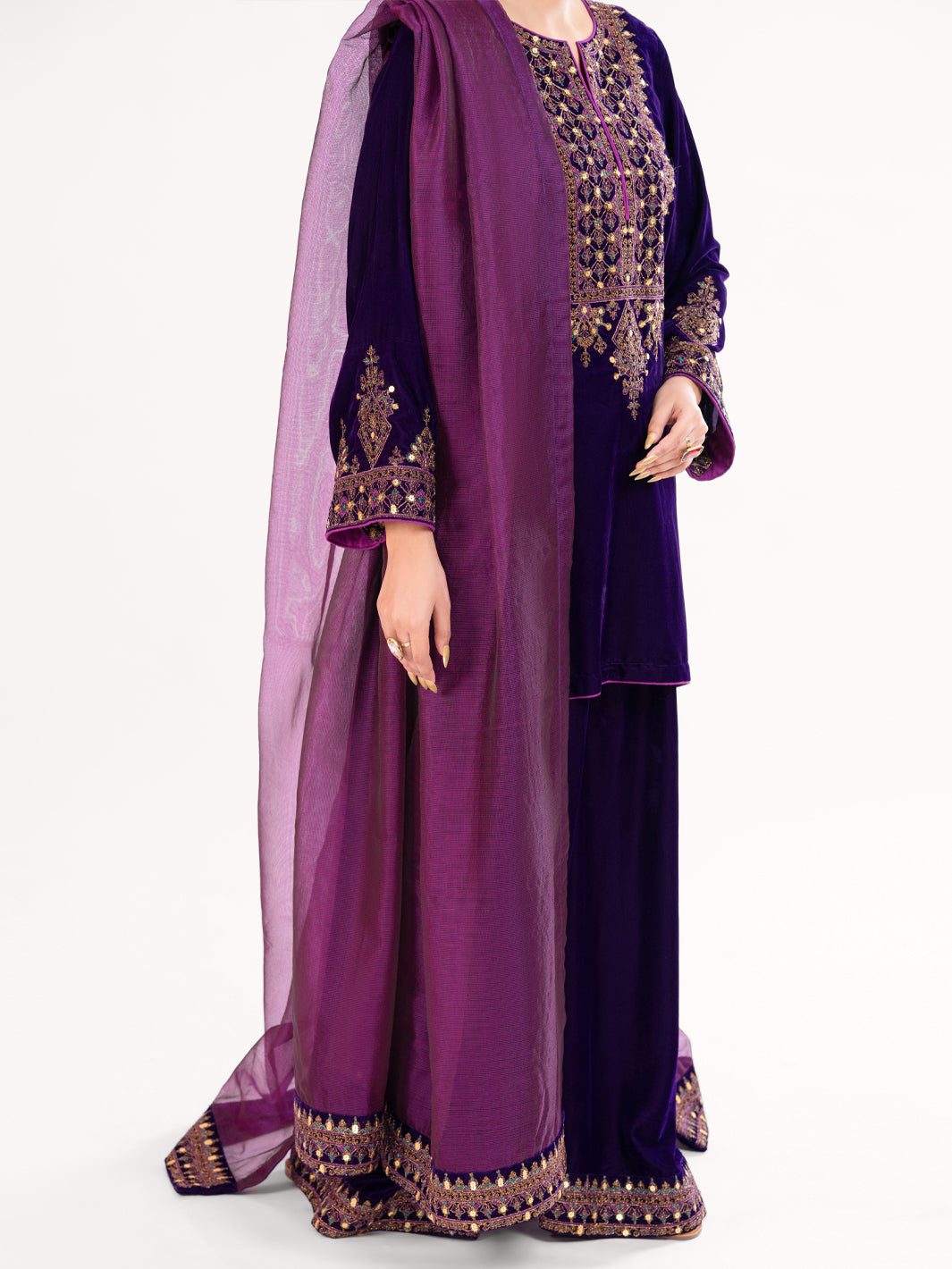 Purple Velvet Formal 3Pc Stitched - AL-3PS-LS-561
