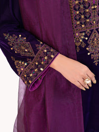 Purple Velvet Formal 3Pc Stitched - AL-3PS-LS-561