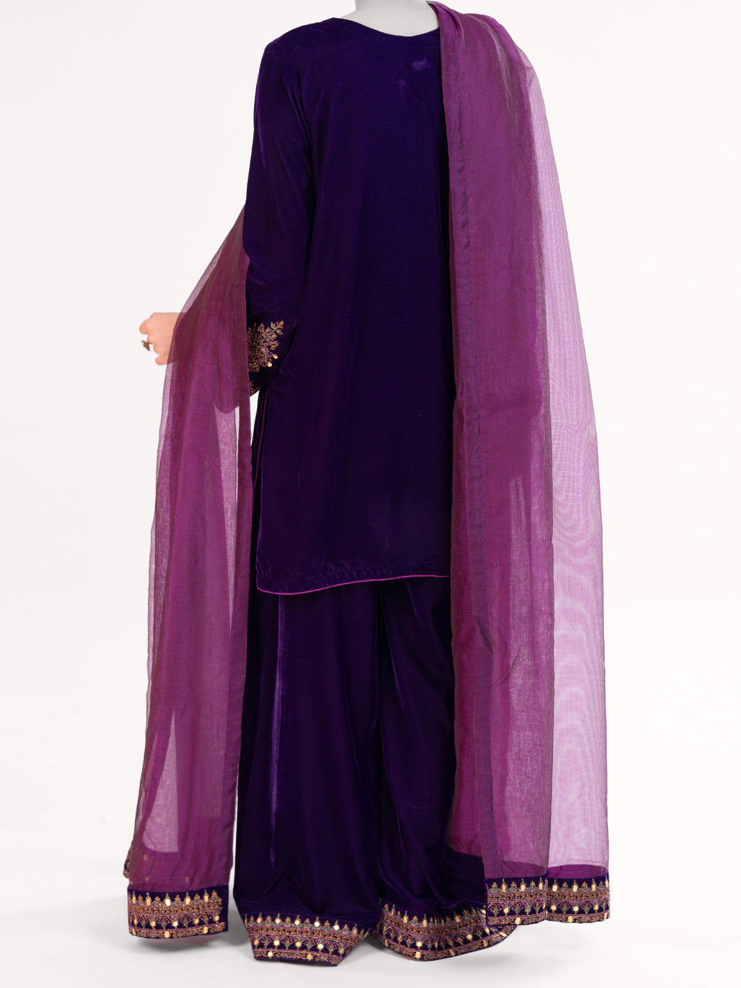 Purple Velvet Formal 3Pc Stitched - AL-3PS-LS-561