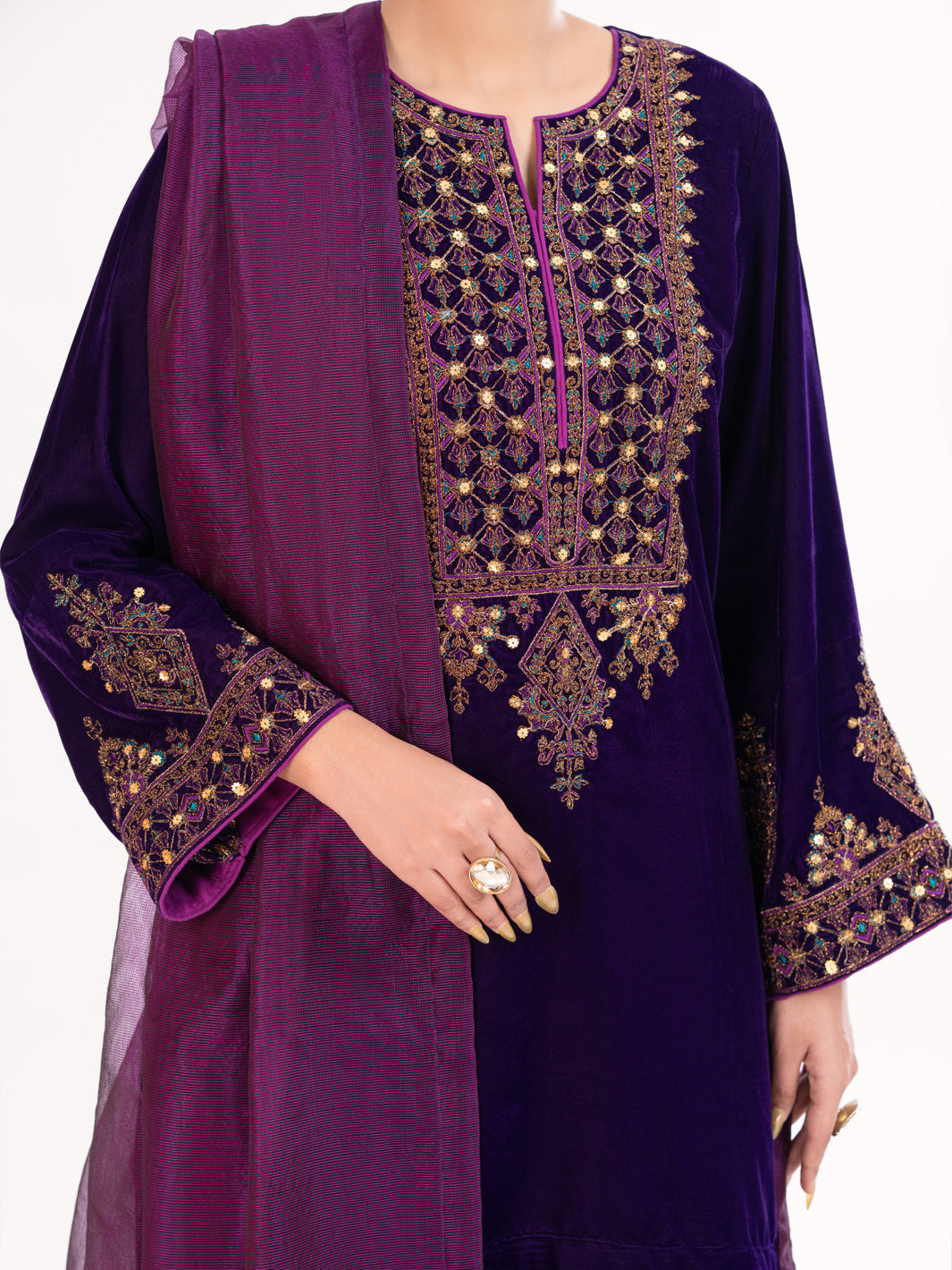 Purple Velvet Formal 3Pc Stitched - AL-3PS-LS-561