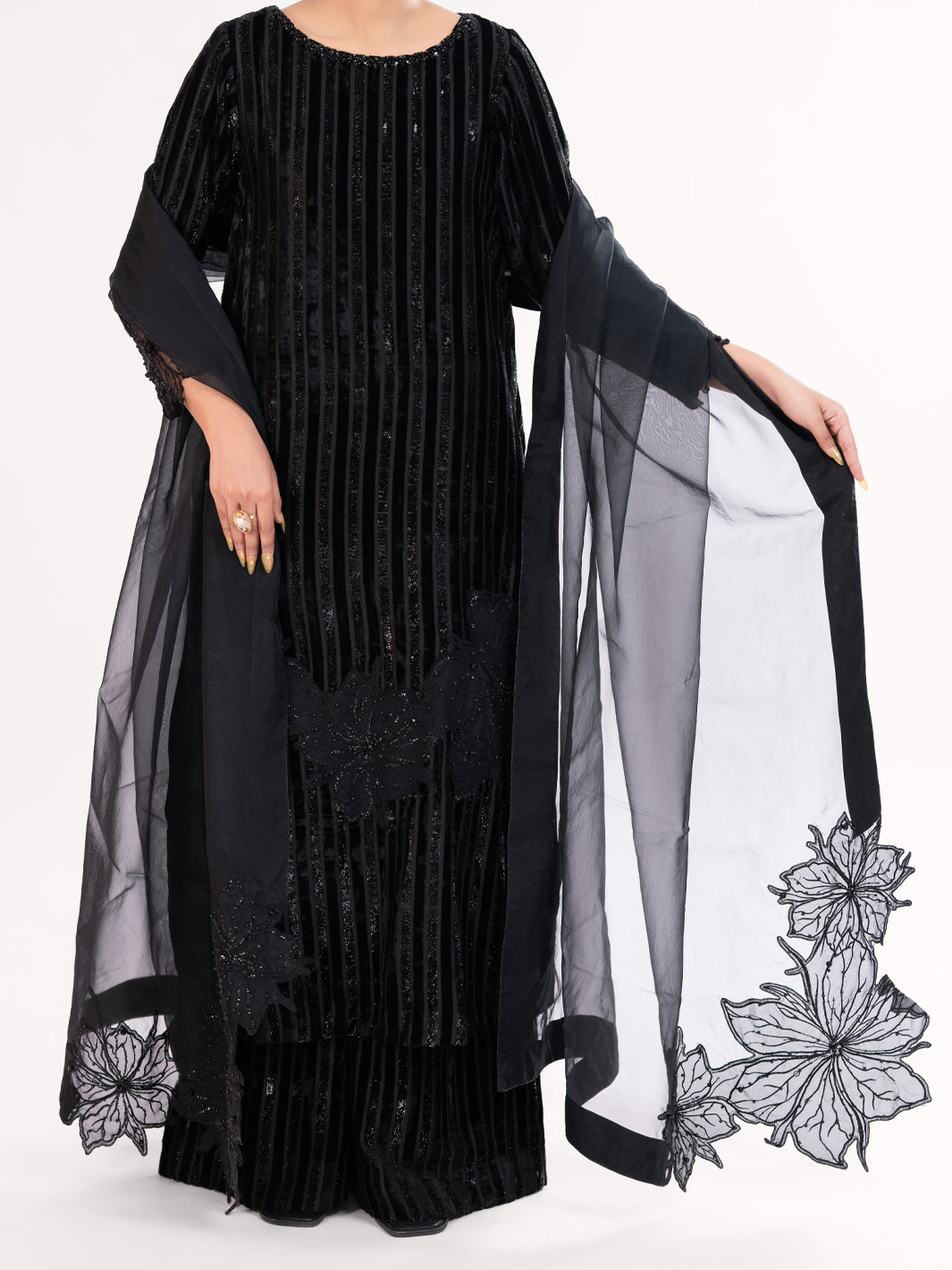 Black Velvet Formal 3Pc Stitched - AL-3PS-LS-562