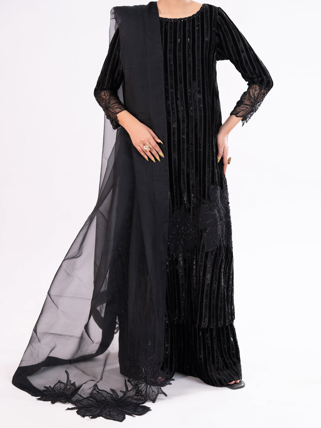 Black Velvet Formal 3Pc Stitched - AL-3PS-LS-562