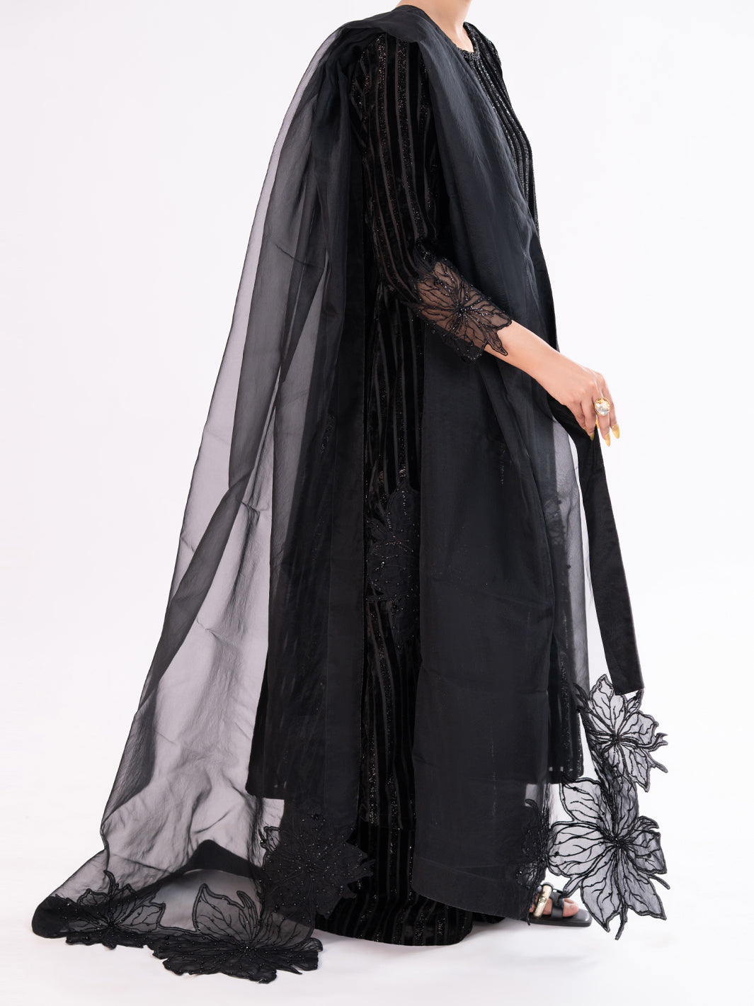 Black Velvet Formal 3Pc Stitched - AL-3PS-LS-562