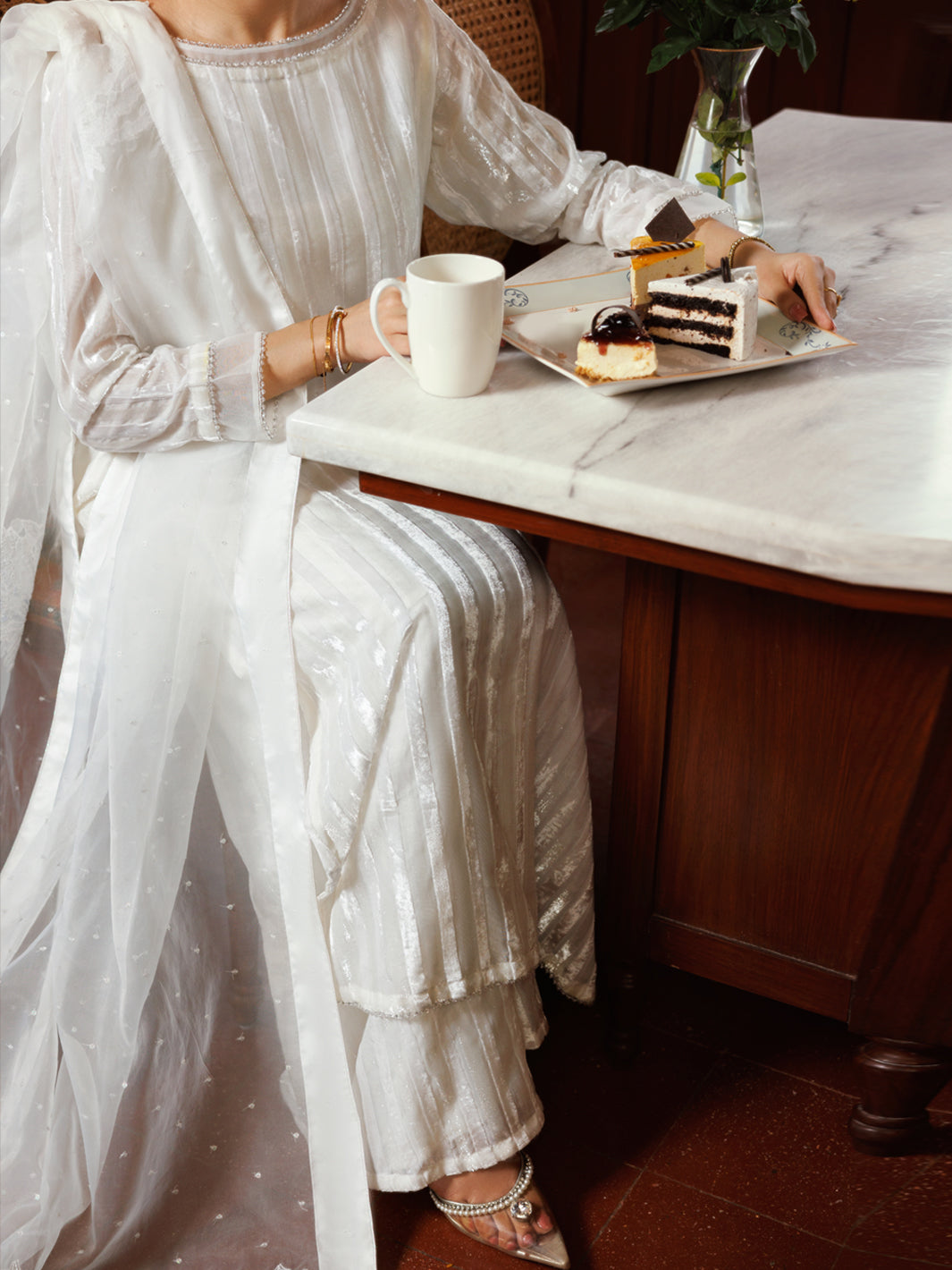 White Palachi Velvet Formal 3Pc Stitched - AL-3PS-LS-563