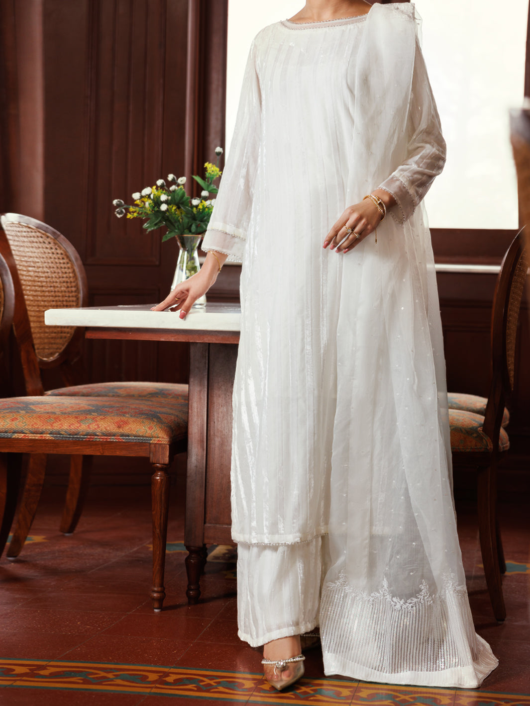 White Palachi Velvet Formal 3Pc Stitched - AL-3PS-LS-563