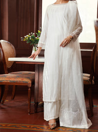 White Palachi Velvet Formal 3Pc Stitched - AL-3PS-LS-563