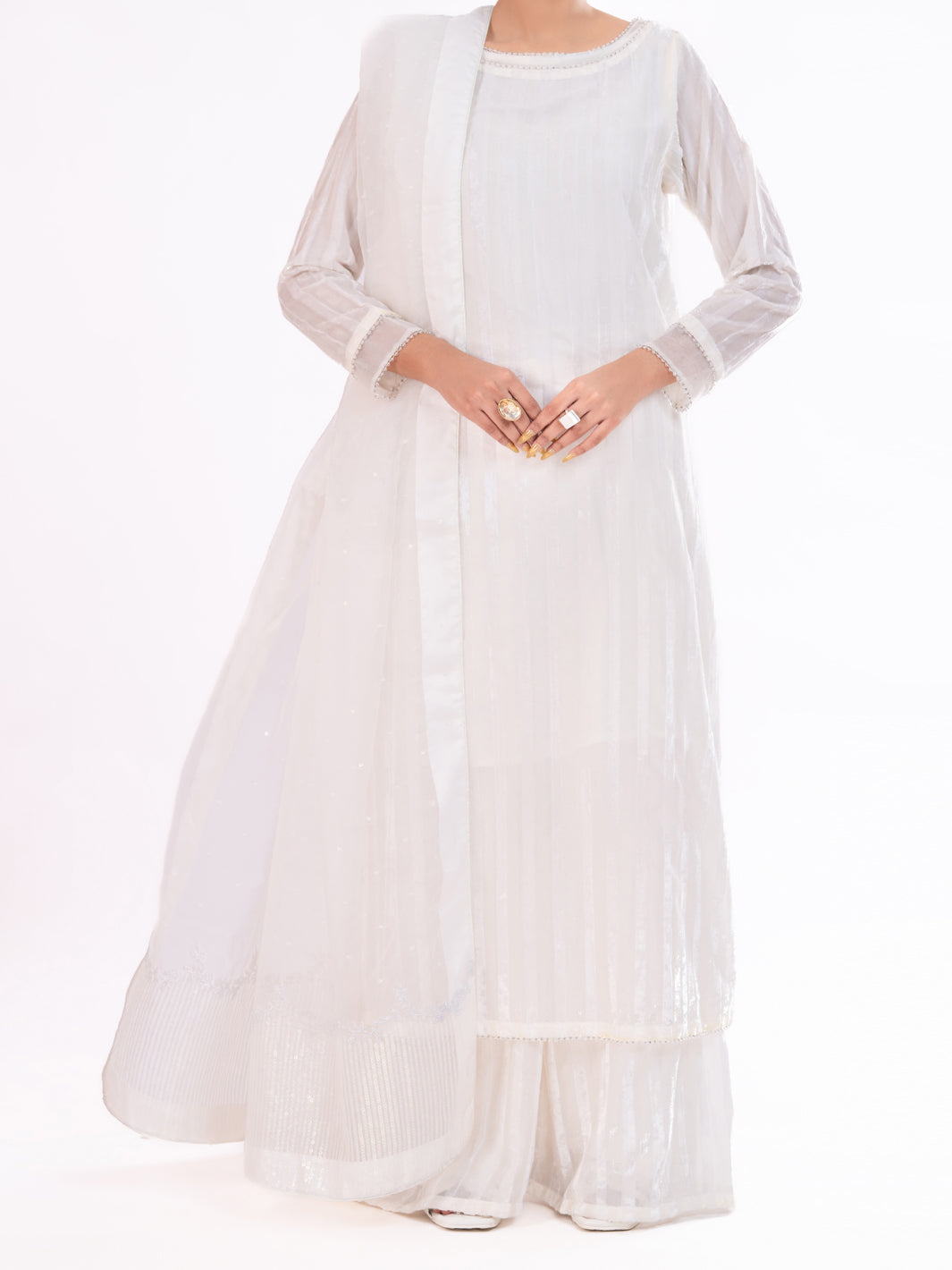 White Palachi Velvet Formal 3Pc Stitched - AL-3PS-LS-563